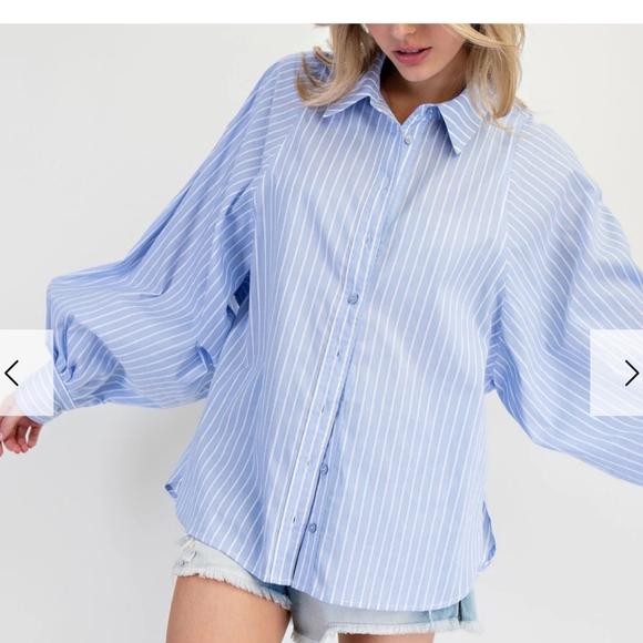 Easel Los Angeles Button Down Top Stripes Collared Neckline Balloon Sleeves Med. - Picture 1 of 8